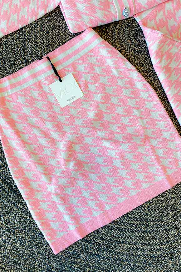 Vicolo - Pink and black houndstooth macro skirt