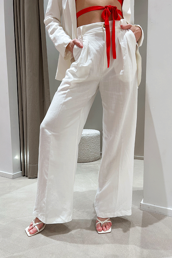 Vicolo - Pantaloni bianchi a palazzo wide leg in lino