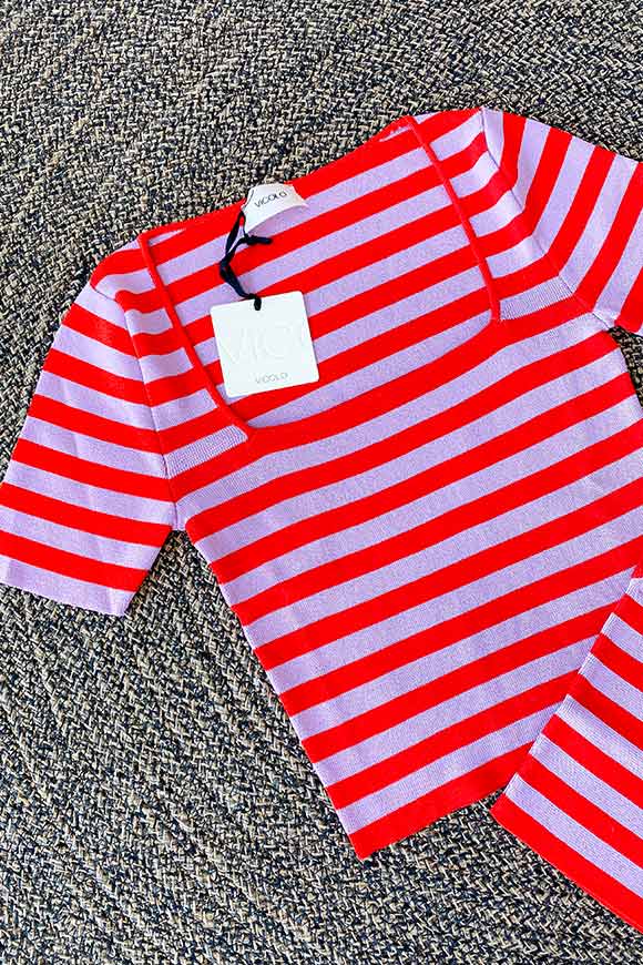 Vicolo - T shirt vogatore viscosa righe rossa e lilla
