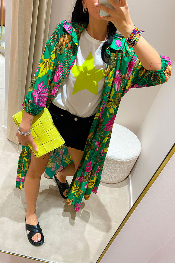 Vicolo - Green shirt dress with fuchsia and yellow flowers