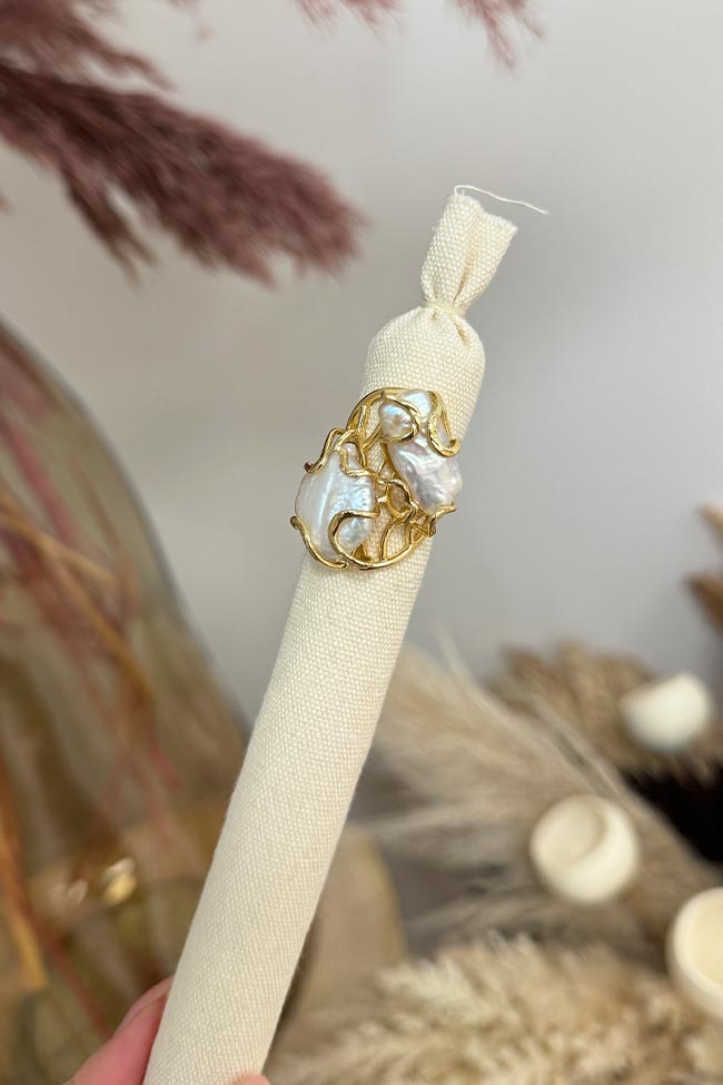 Calibro Shop - Anello oro a gabbia con due perle