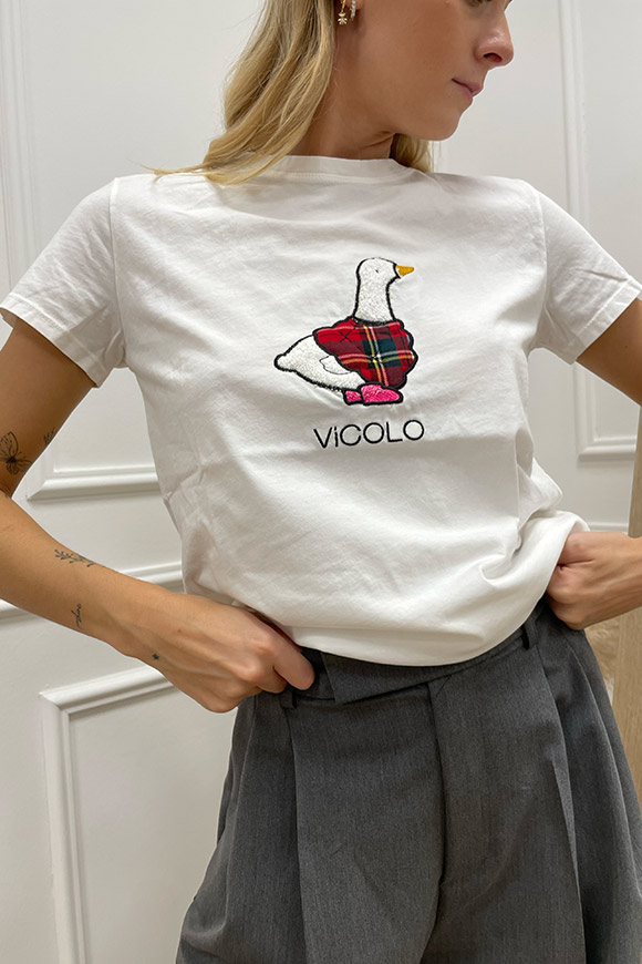 Vicolo - T shirt bianca patch papera