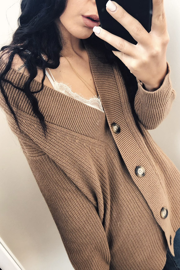 Vicolo - Brown knitted cardigan with buttons
