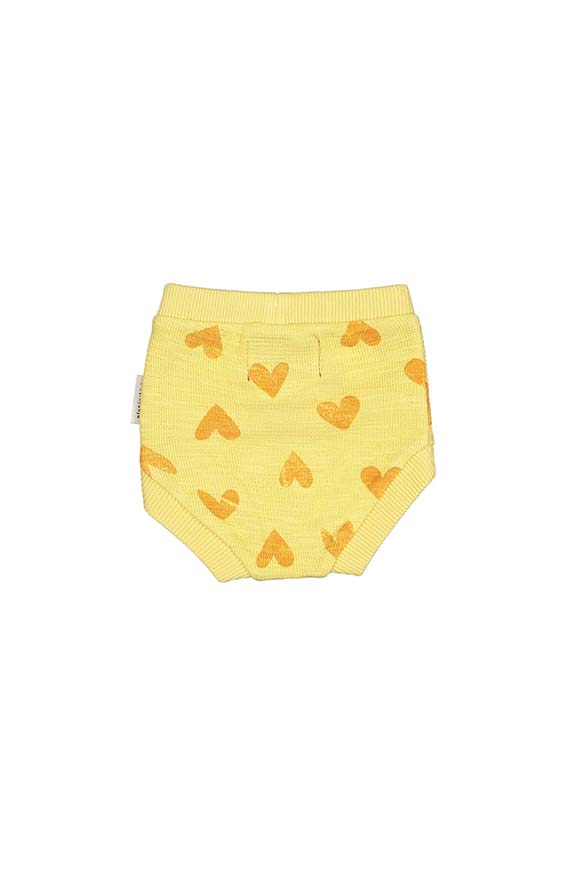 Piupiuchick - Pantaloncino baby giallo fantasia cuori in cotone