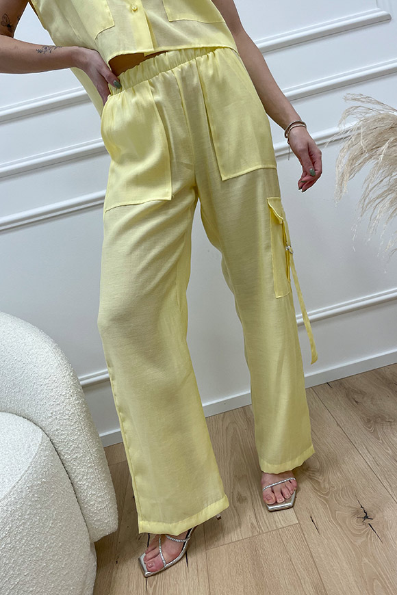 Haveone - Pantaloni gialli in misto lino con tasconi