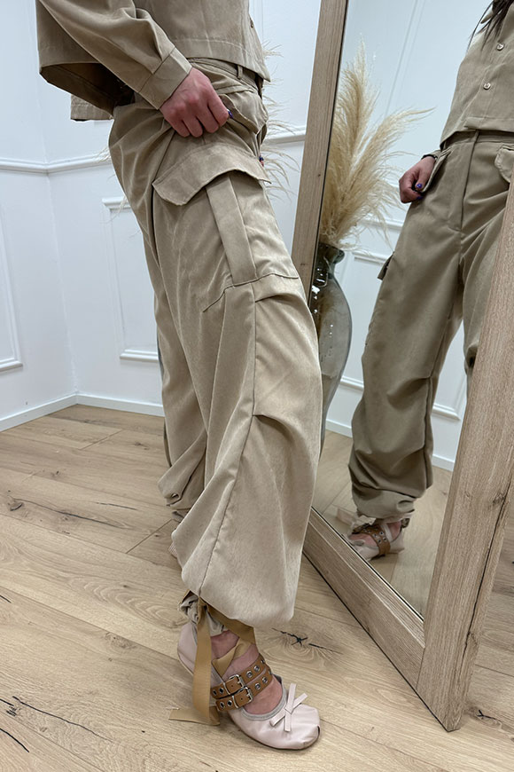 Haveone - Pantalone cargo beige soft touch