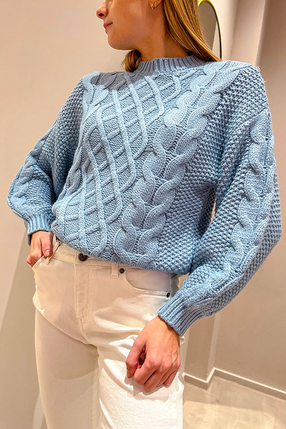 Vicolo - Cloud sweater with lozenges and braids with balloon sleeves