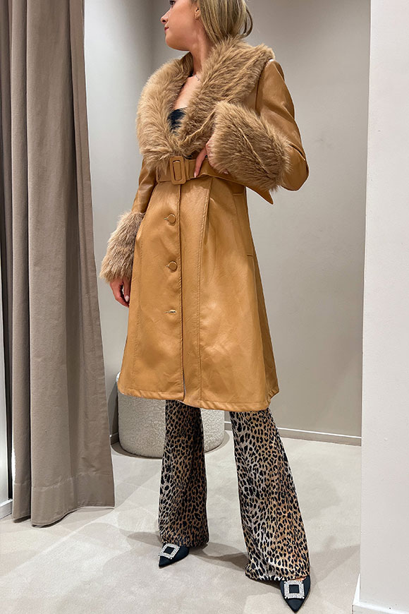 Aniye By - Trench Penelope caramello in ecopelle con eco-fur