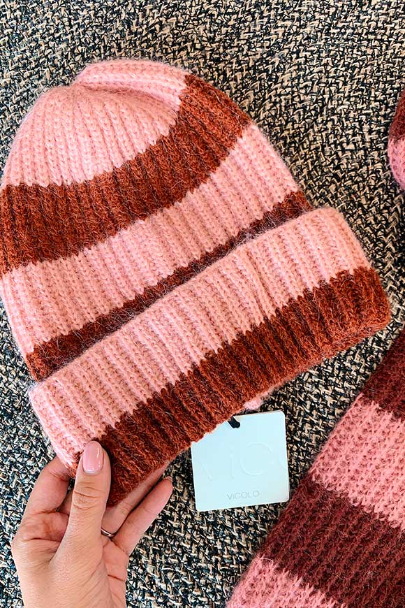 Vicolo - Pink / chocolate striped hat