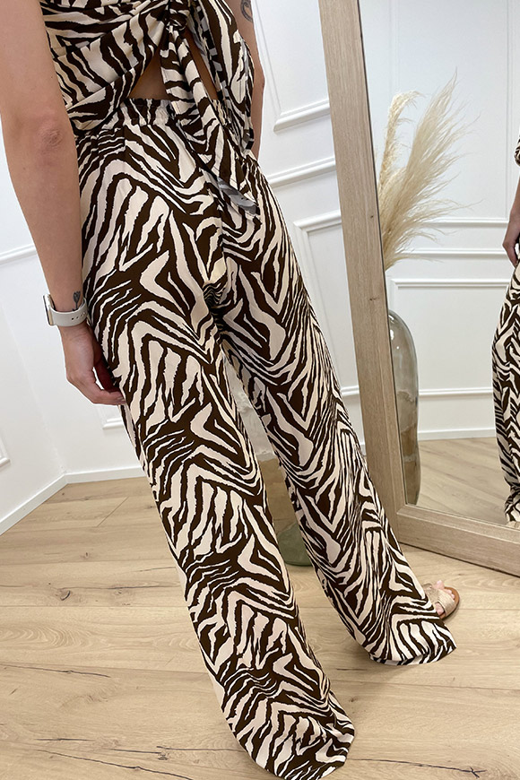 Haveone - Pantaloni zebrati moka a palazzo