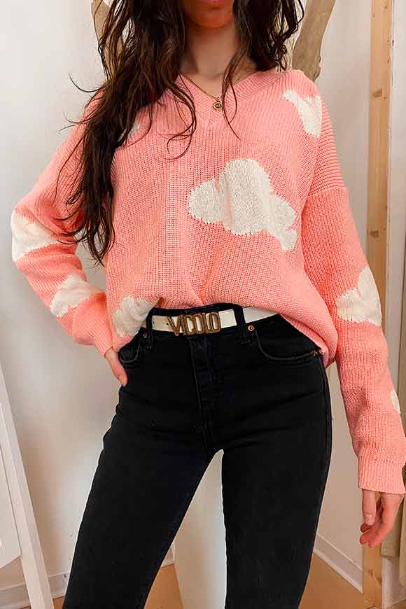 Vicolo - Pink pink sweater with clouds