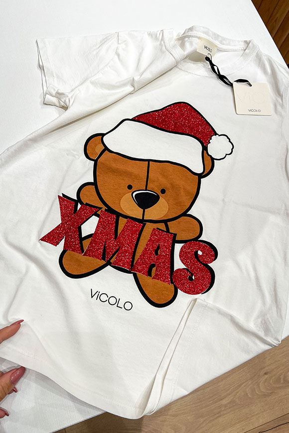 Vicolo - T shirt "Xmas" con orsetto grande