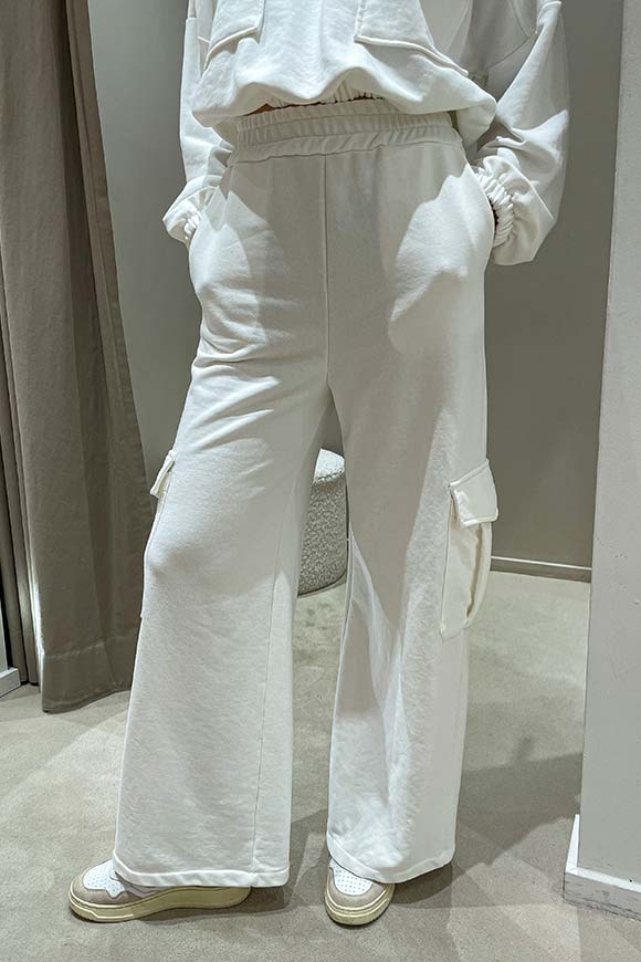 Haveone - Pantaloni bianchi cargo in felpa