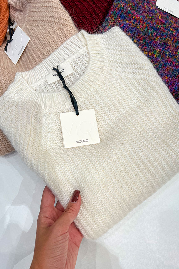 Vicolo - White English knit sweater in mohair blend