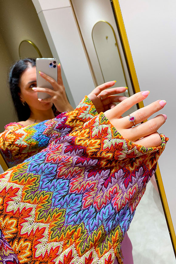 Tensione In - Kimono con ricami multicolor in maglia