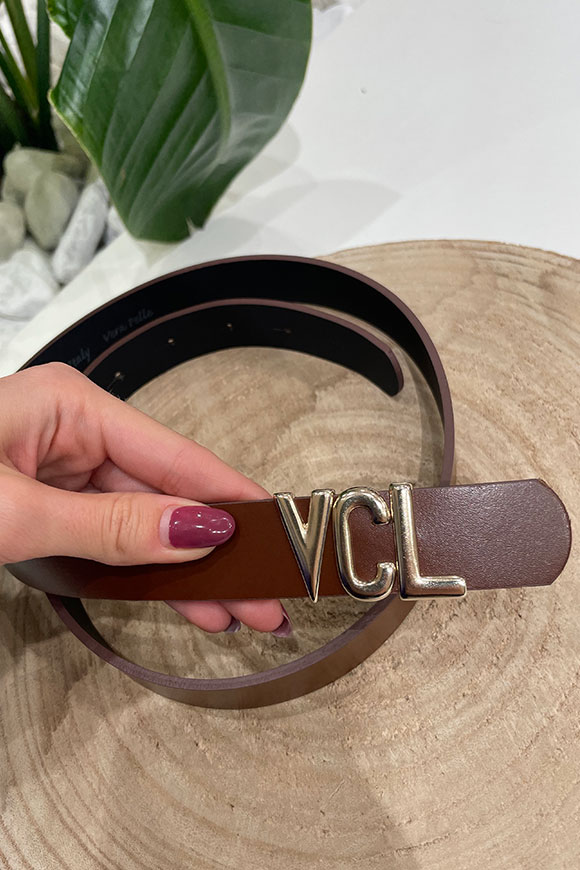 Vicolo - Cintura marrone con logo VCL in vera pelle
