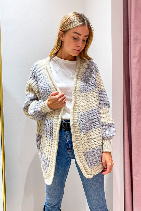 Vicolo - Lilac and stone cardigan with openwork stripes
