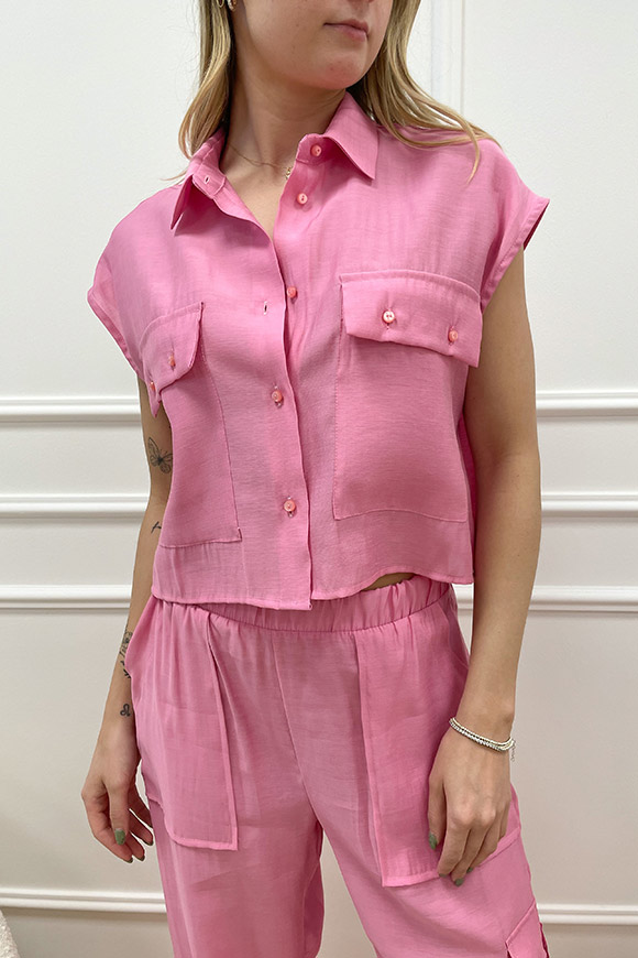 Haveone - Camicia rosa a scatolina misto lino