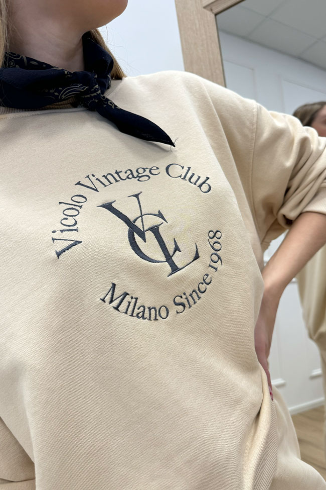 Vicolo - Felpa vaniglia ricamo "Vintage Club"