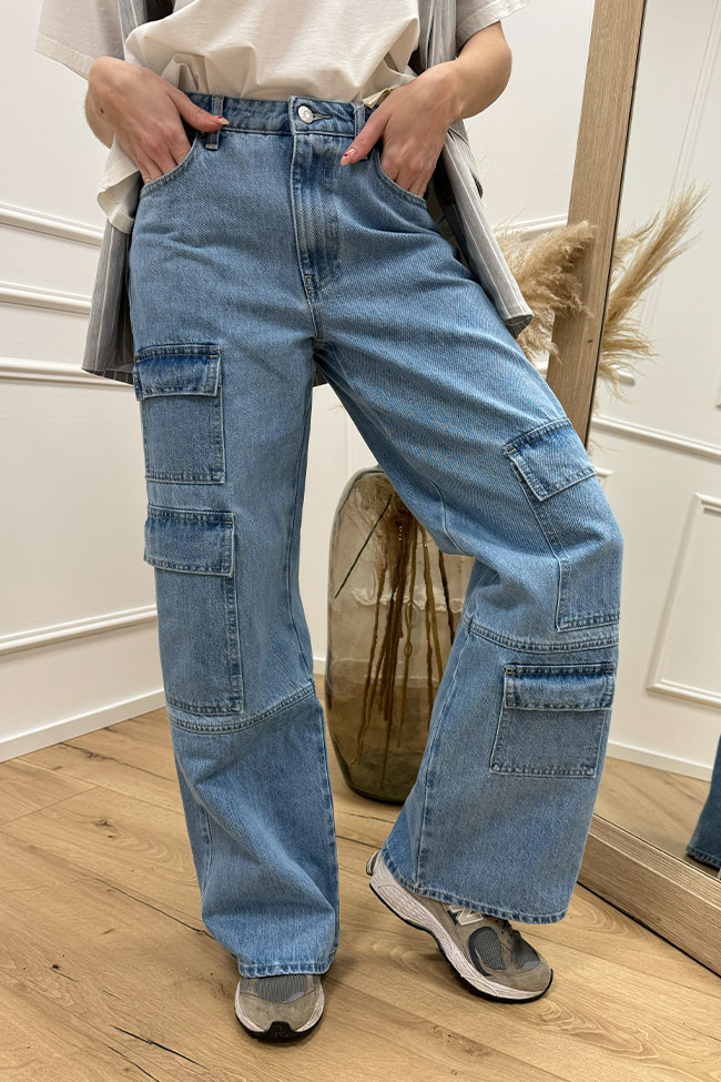Haveone - Jeans Chelsea cargo multipocket lavaggio chiaro
