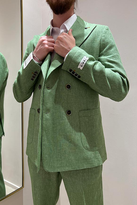 Berna - Giacca fiammata verde doppiopetto in misto lino
