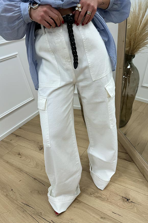 Vicolo - Jeans cargo bianco in cotone