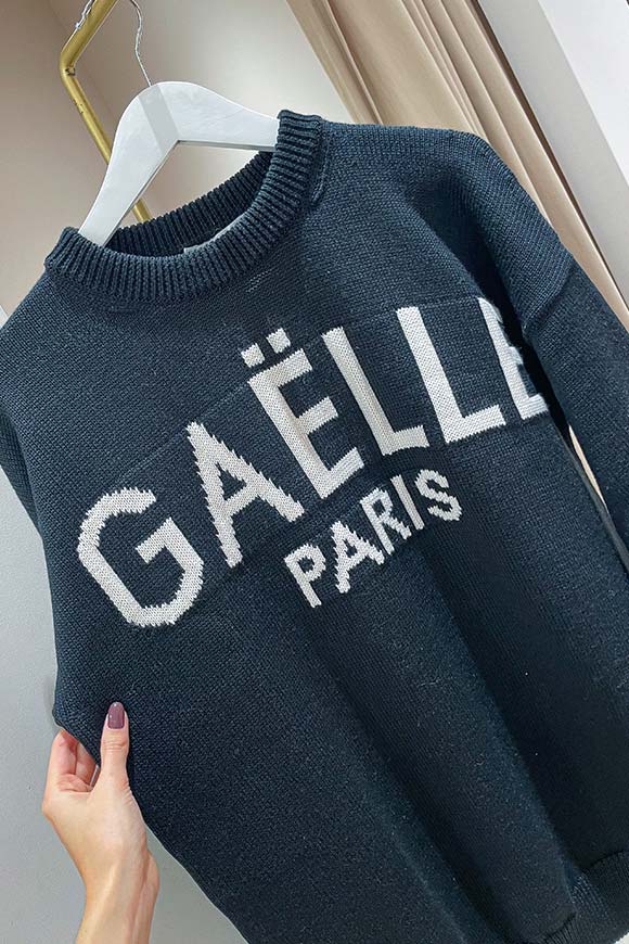 Gaelle - Maglione jacquard nero logo bianco in lana