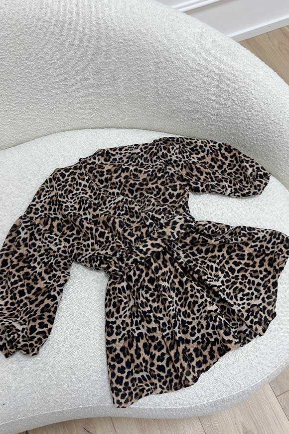 Vicolo Bambina - Vestito leopardato con maniche arricciate