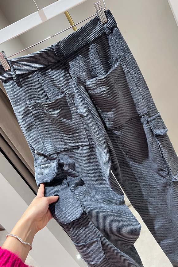 Vicolo - Pantaloni cargo piombo in velluto