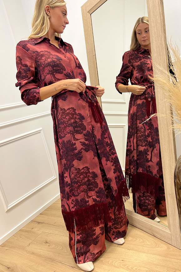 Vicolo - Vestito kimono fantasia Toile de Jouy borgogna