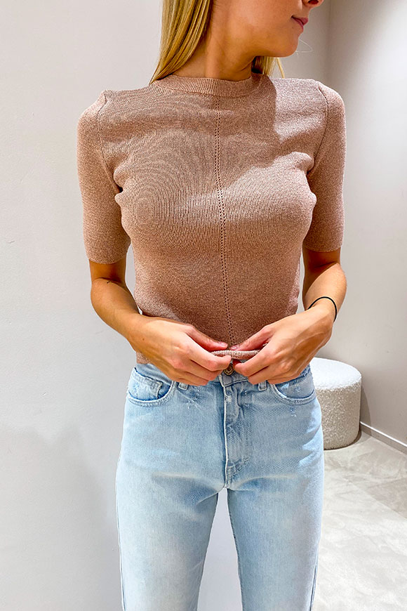 Vicolo - Rose gold sweater in lamé thread half sleeve