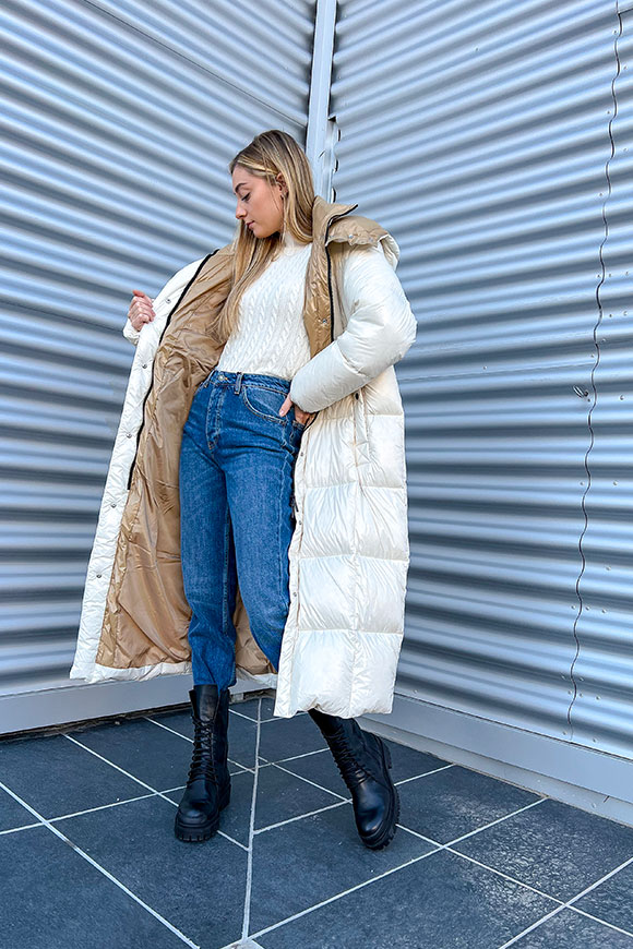 Vicolo - Long butter down jacket with caramel interior