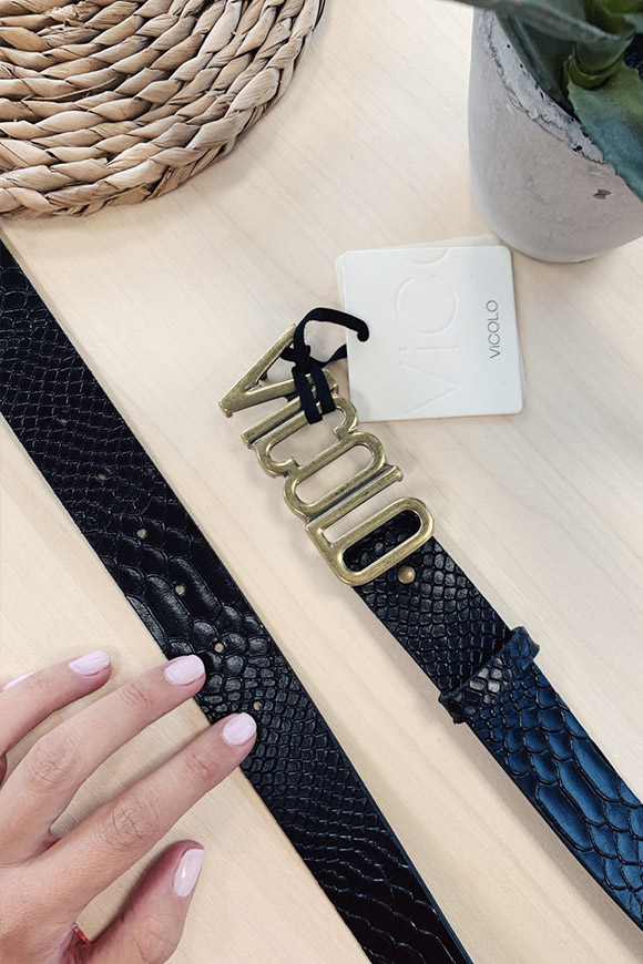 Vicolo - Cintura croco nera con fibbia "vicolo" oro