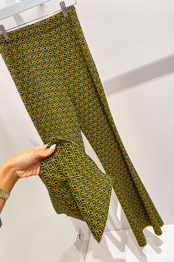 Vicolo - Pantaloni fantasia geometrica verde, arancio, nero