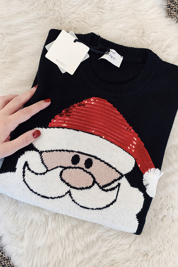 Vicolo - Black Santa Claus sweater with red sequins