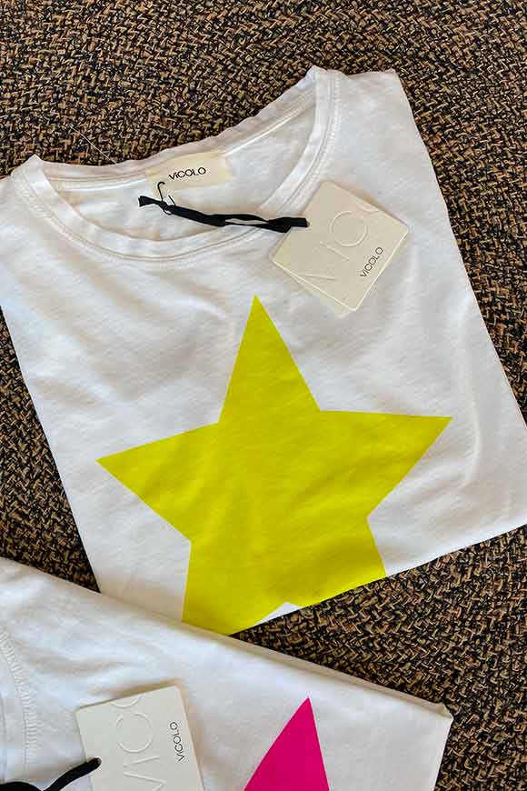 Vicolo - T shirt bianca stella gialla maxi