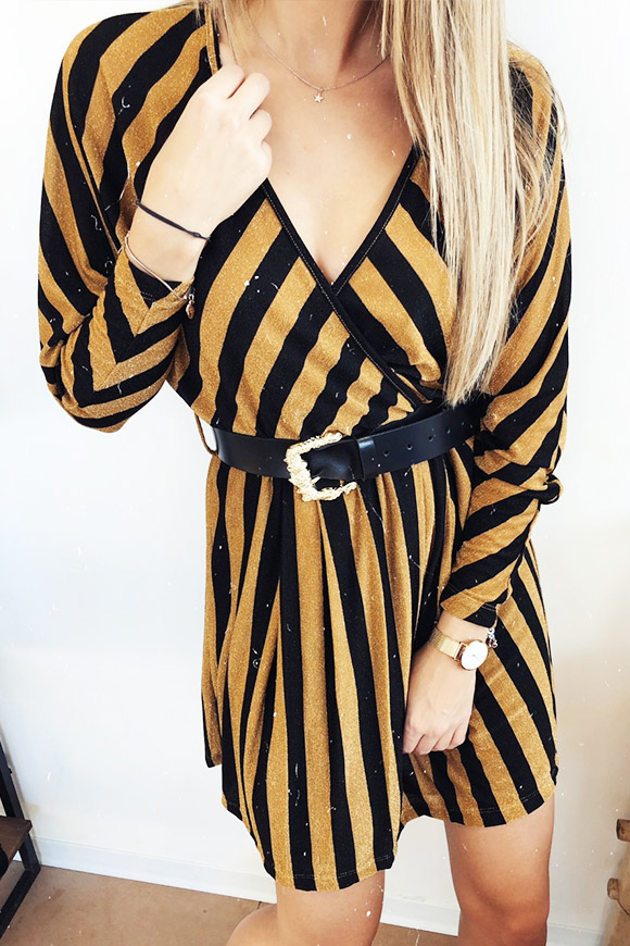 Vicolo - Black and gold striped lurex dress
