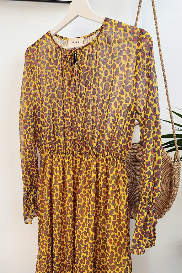 Vicolo - Vestito lungo leopardato senape