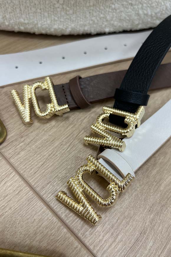 Vicolo - Cintura cioccolato "VCL" zigrinato dorato