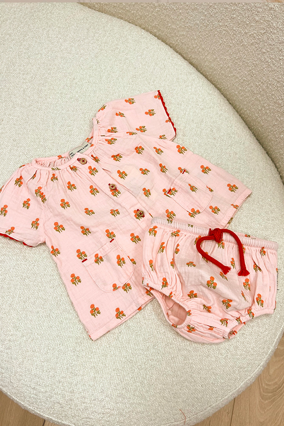 Piupiuchick - Camicetta baby con maniche a farfalla rosa chiaro con fiori