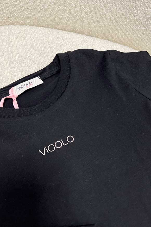 Vicolo Bambina - T-shirt nera con logo e maniche lunghe