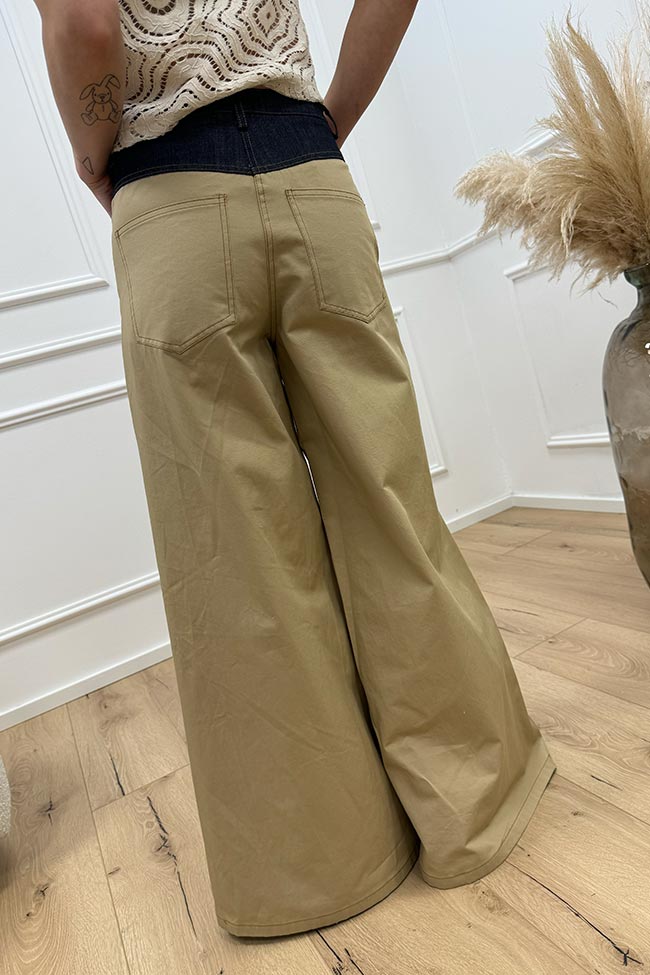 Vicolo - Pantaloni doppio tessuto cotone, denim gamba ampia