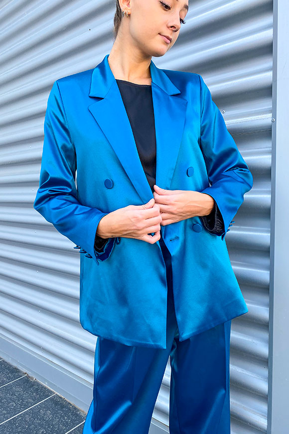 Vicolo - Double-breasted teal jacket in structured satin