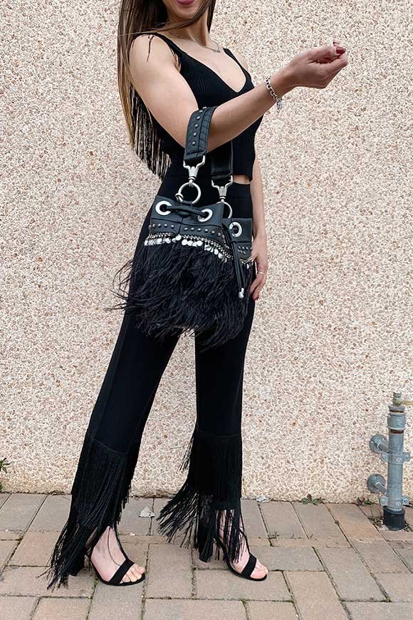 Kontatto - Black pants with knitted fringes