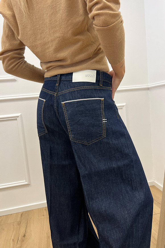 Vicolo - Jeans Ines wide leg lavaggio scuro con risvolto