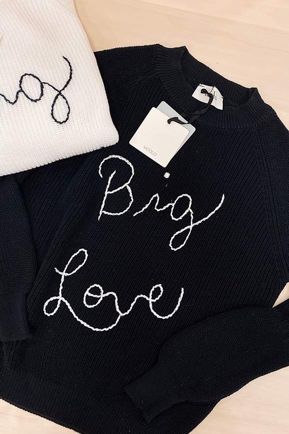 Vicolo - Black sweater with white "Big Love" embroidery