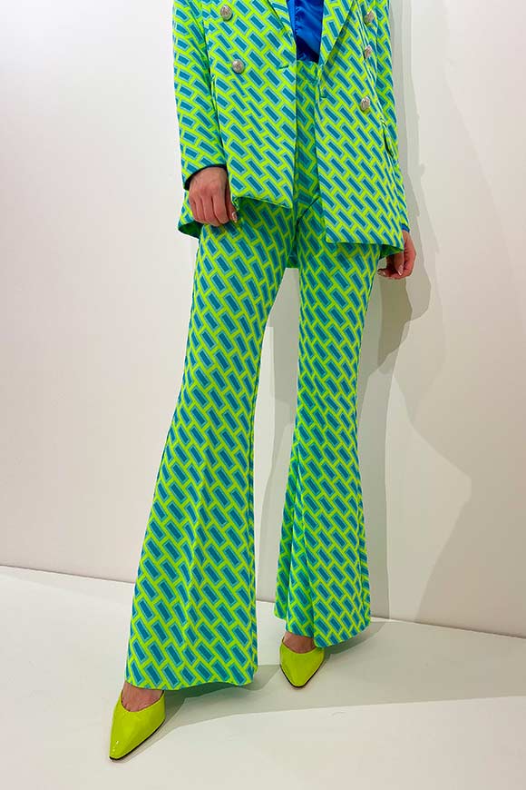 Vicolo - Turquoise and acid green geometric patterned trousers