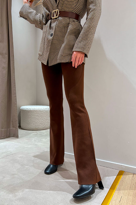 Vicolo - Flared knitted chocolate trousers