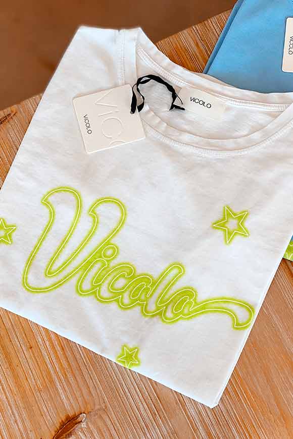 Vicolo - T shirt bianca logo neon giallo