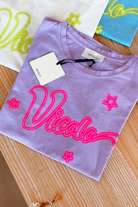 Vicolo - T shirt lilla logo neon fucsia
